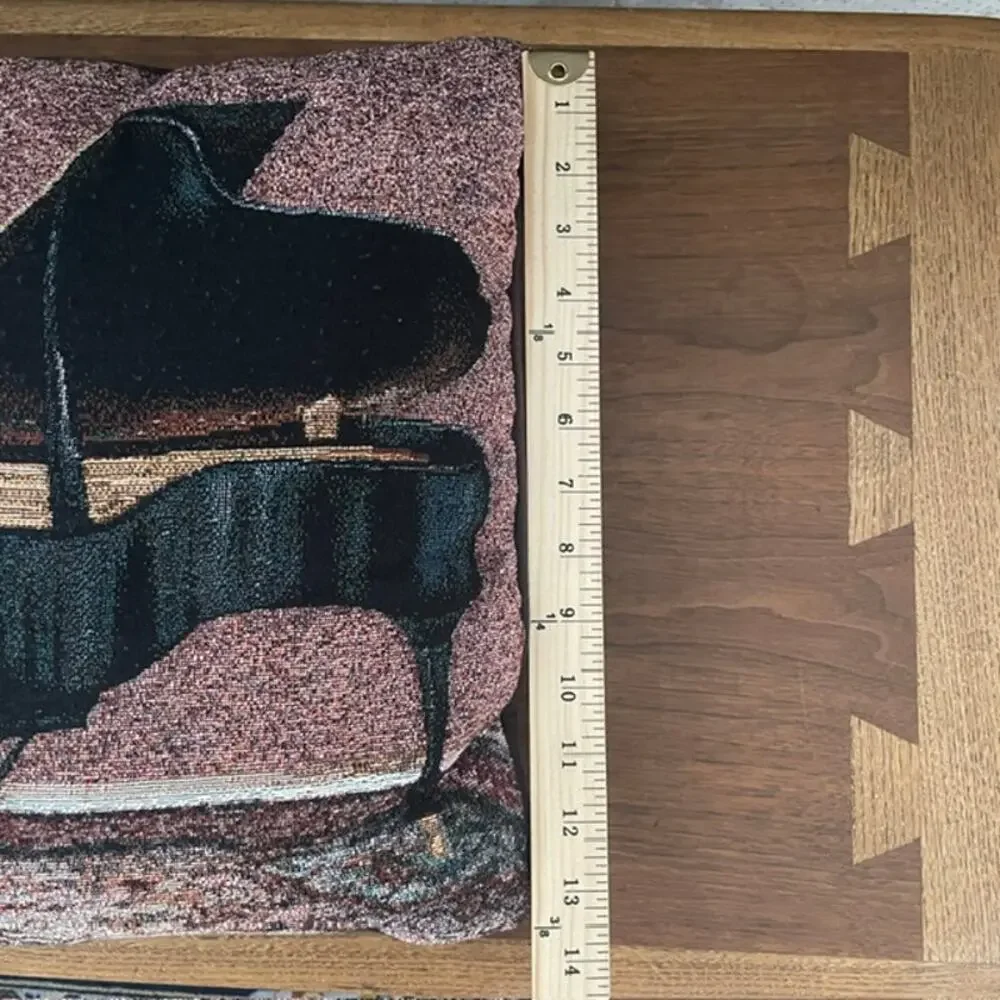 Vintage Grand Piano Tapestry Throw Pillow Music Decor Needlepoint Style 16x16